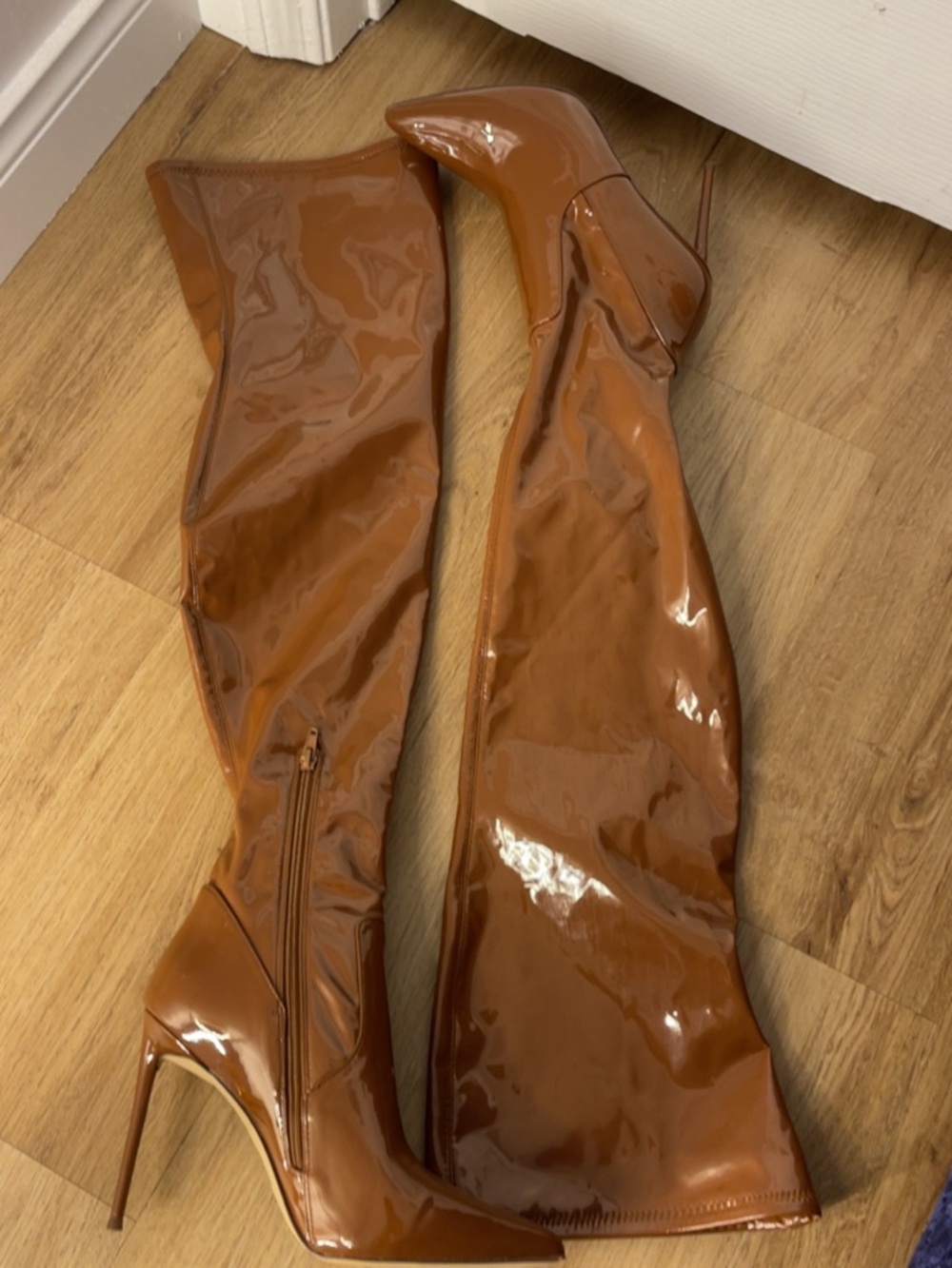 Steve Madden Cognac Patent Over-the-Knee Stiletto Boots